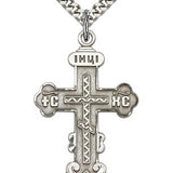 Cross Pendant, Sterling Silver - 24&quot; 2.4mm Rhodium Plate Endless Chain