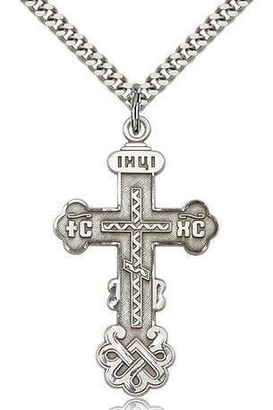 Cross Pendant, Sterling Silver - 24&quot; 2.4mm Rhodium Plate Endless Chain