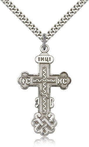 Cross Pendant, Sterling Silver - 24&quot; 2.4mm Rhodium Plate Endless Chain
