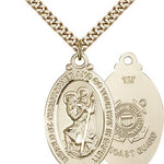 St. Christopher Coast Guard Medal, Gold Filled - 24&quot; 2.4mm Gold Plated Endless Chain