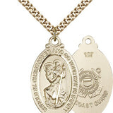 St. Christopher Coast Guard Medal, Gold Filled - 24&quot; 2.4mm Gold Plated Endless Chain