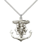 Anchor Crucifix Pendant, Sterling Silver - 18&quot; 1.2mm Sterling Silver Chain + Clasp