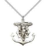 Anchor Crucifix Pendant, Sterling Silver - 18&quot; 1.2mm Sterling Silver Chain + Clasp