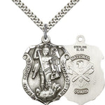 St. Michael National Guard Medal, Sterling Silver - 24&quot; 2.4mm Rhodium Plate Endless Chain