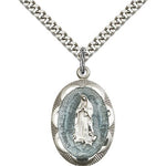Our Lady of Guadalupe Medal, Sterling Silver - 24&quot; 2.4mm Rhodium Plate Endless Chain