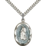 Our Lady of Guadalupe Medal, Sterling Silver - 24&quot; 2.4mm Rhodium Plate Endless Chain
