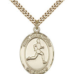St. Christopher Track and Field Medal, Gold Filled, Large - 24&quot; 2.4mm Gold Plated Chain + Clasp