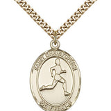 St. Christopher Track and Field Medal, Gold Filled, Large - 24&quot; 2.4mm Gold Plated Chain + Clasp