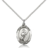 St. Sebastian Softball Medal, Sterling Silver, Medium - 18&quot; 1.2mm Sterling Silver Chain + Clasp