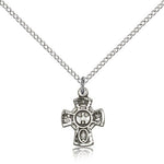 5 Way Cross Pendant, Sterling Silver - 18&quot; 1.2mm Sterling Silver Chain + Clasp