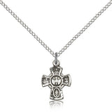 5 Way Cross Pendant, Sterling Silver - 18&quot; 1.2mm Sterling Silver Chain + Clasp