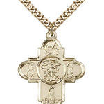 Our Lady 5 Way Cross Pendant, Gold Filled - 24&quot; 2.4mm Gold Plated Endless Chain