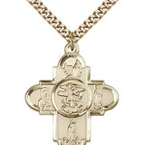 Our Lady 5 Way Cross Pendant, Gold Filled - 24&quot; 2.4mm Gold Plated Endless Chain