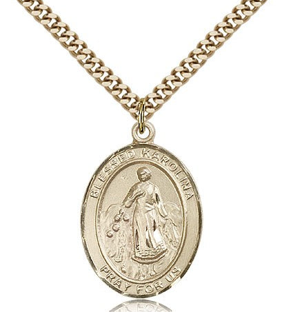 Blessed Karolina Kozkowna Medal, Gold Filled, Large - 24&quot; 2.4mm Gold Plated Chain + Clasp