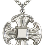 Cross Pendant, Sterling Silver - 24&quot; 2.4mm Rhodium Plate Endless Chain