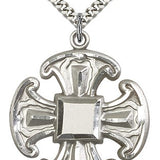 Cross Pendant, Sterling Silver - 24&quot; 2.4mm Rhodium Plate Endless Chain
