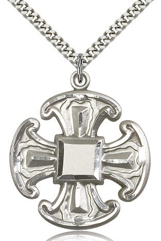 Cross Pendant, Sterling Silver - 24&quot; 2.4mm Rhodium Plate Endless Chain