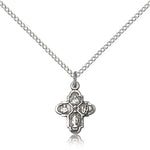 4 Way Cross Chalice Medal, Sterling Silver - 18&quot; 1.2mm Sterling Silver Chain + Clasp