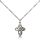 4 Way Cross Chalice Medal, Sterling Silver - 18&quot; 1.2mm Sterling Silver Chain + Clasp