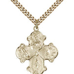 4 Way Cross Pendant, Gold Filled - 24&quot; 2.4mm Gold Plated Endless Chain