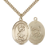 St. Christopher Coast Guard Medal, Gold Filled, Large - 24&quot; 2.4mm Gold Plated Chain + Clasp