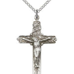 Crucifix Pendant, Sterling Silver - 18&quot; 1.2mm Sterling Silver Chain + Clasp