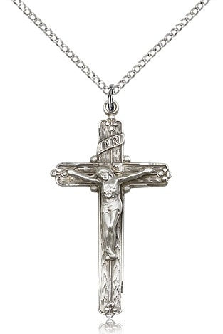 Crucifix Pendant, Sterling Silver - 18&quot; 1.2mm Sterling Silver Chain + Clasp