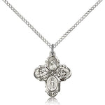 4 Way Cross Pendant, Sterling Silver - 18&quot; 1.2mm Sterling Silver Chain + Clasp