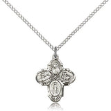 4 Way Cross Pendant, Sterling Silver - 18&quot; 1.2mm Sterling Silver Chain + Clasp