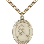 St. Sebastian Ice Hockey Medal, Gold Filled, Large - 24&quot; 2.4mm Gold Plated Chain + Clasp