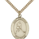 St. Sebastian Ice Hockey Medal, Gold Filled, Large - 24&quot; 2.4mm Gold Plated Chain + Clasp