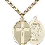 National Guard Cross Pendant, Gold Filled - 24&quot; 2.4mm Gold Plated Endless Chain