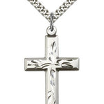 Cross Pendant, Sterling Silver - 24&quot; 2.4mm Rhodium Plate Endless Chain
