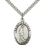 St. Lazarus Medal, Sterling Silver - 24&quot; 2.4mm Rhodium Plate Endless Chain
