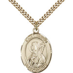 St. Brigid of Ireland Medal, Gold Filled, Large - 24&quot; 2.4mm Gold Plated Chain + Clasp