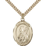 St. Brigid of Ireland Medal, Gold Filled, Large - 24&quot; 2.4mm Gold Plated Chain + Clasp