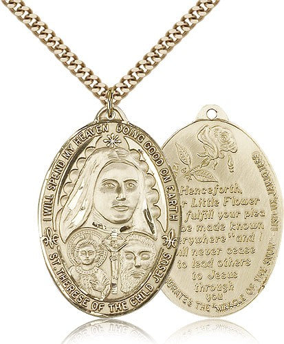 St. Therese Medal, Gold Filled - 24&quot; 2.4mm Gold Plated Endless Chain