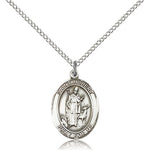 St. Hubert of Liege Medal, Sterling Silver, Medium - 18&quot; 1.2mm Sterling Silver Chain + Clasp