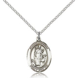 St. Hubert of Liege Medal, Sterling Silver, Medium - 18&quot; 1.2mm Sterling Silver Chain + Clasp