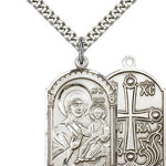 Mother of God Medal, Sterling Silver - 24&quot; 2.4mm Rhodium Plate Chain + Clasp