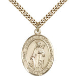 St. Catherine of Alexandria Medal, Gold Filled, Large - 24&quot; 2.4mm Gold Plated Chain + Clasp