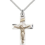 Crucifix Pendant, Two-Tone - 18&quot; 1.2mm Sterling Silver Chain + Clasp