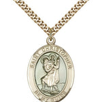 St. Christopher Medal, Gold Filled, Large - 24&quot; 2.4mm Gold Plated Chain + Clasp