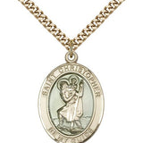 St. Christopher Medal, Gold Filled, Large - 24&quot; 2.4mm Gold Plated Chain + Clasp