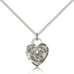 Communion Heart Medal, Sterling Silver - 18&quot; 1.2mm Sterling Silver Chain + Clasp