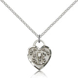 Communion Heart Medal, Sterling Silver - 18&quot; 1.2mm Sterling Silver Chain + Clasp