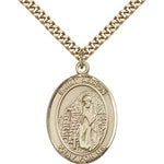 St. Aaron Medal, Gold Filled, Large - 24&quot; 2.4mm Gold Plated Chain + Clasp