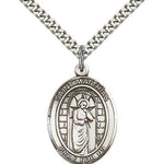 St. Matthias the Apostle Medal, Sterling Silver, Large - 24&quot; 2.4mm Rhodium Plate Chain + Clasp