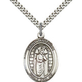 St. Matthias the Apostle Medal, Sterling Silver, Large - 24&quot; 2.4mm Rhodium Plate Chain + Clasp