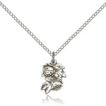 Rose Medal, Sterling Silver - 18&quot; 1.2mm Sterling Silver Chain + Clasp